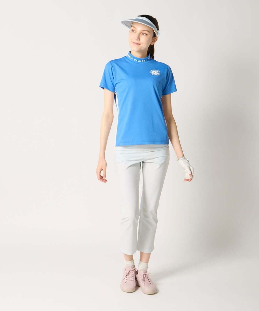 美品　レザレクション　ゴルフ モックネックシャツ ブルー イエロー XL 半袖モックネックシャツ | ゴルフ - marie claire SPORT（マリ
