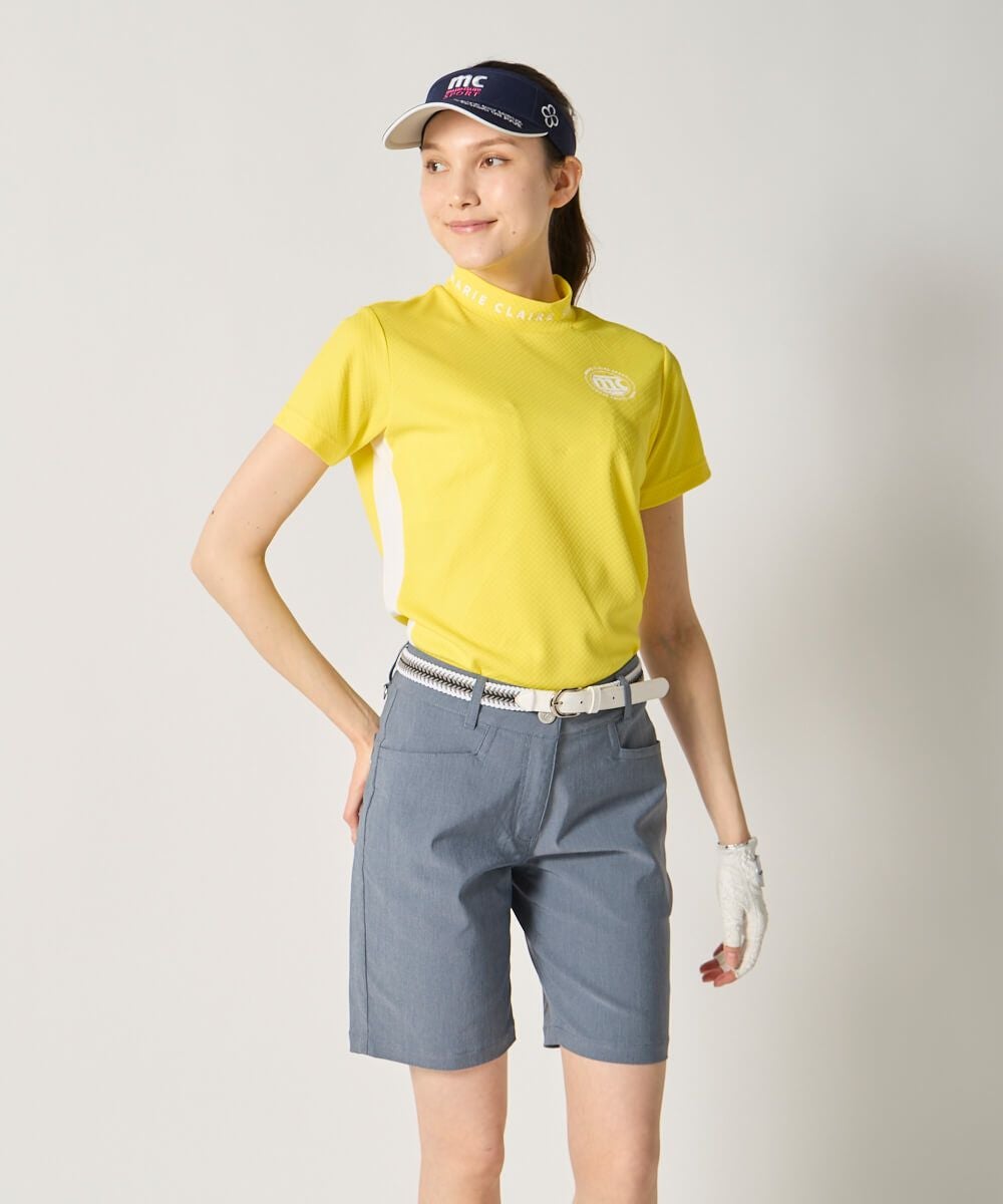 美品　レザレクション　ゴルフ モックネックシャツ ブルー イエロー XL 半袖モックネックシャツ | ゴルフ - marie claire SPORT（マリ
